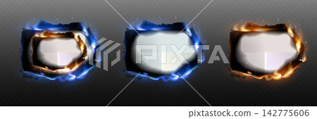 Burning paper sheets creating empty frames with fire effects on transparent background Burning paper sheets creating empty frames with fire effects on transparent background 142775606