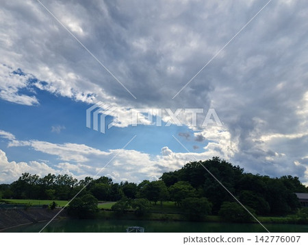 Dynamic summer clouds and a waterside scene bathed in sunlight. Dynamic summer clouds and a waterside scene bathed in sunlight. 142776007