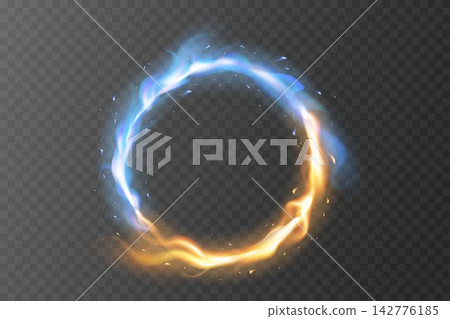Elemental forces of hot fire and cold ice forming a dynamic ring on transparent background Elemental forces of hot fire and cold ice forming a dynamic ring on transparent background 142776185