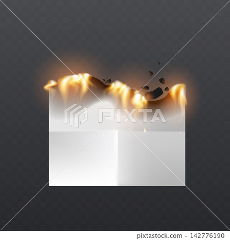 White paper document is burning with orange flames, transforming into black ash White paper document is burning with orange flames, transforming into black ash 142776190