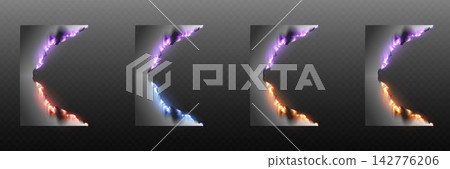 Torn paper border revealing colorful glowing energy, creating a portal or rift effect Torn paper border revealing colorful glowing energy, creating a portal or rift effect 142776206