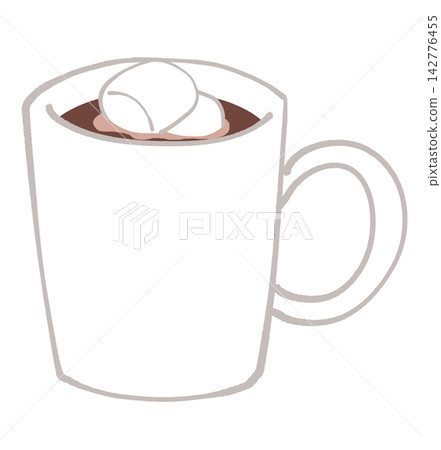 一張熱巧克力配上棉花糖的插圖。 142776455