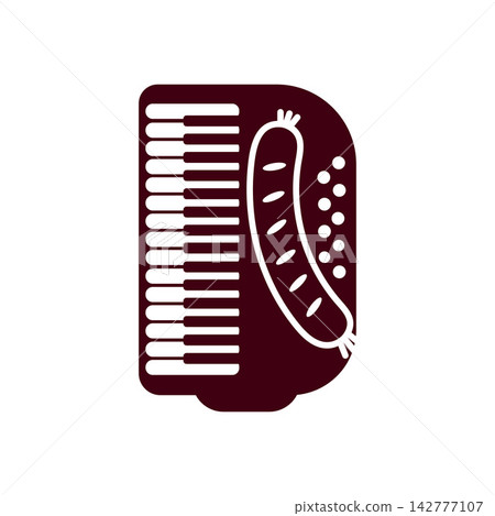 Oktoberfest accordion music instrument with german sausage 142777107