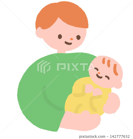父親抱著嬰兒的插圖 142777632