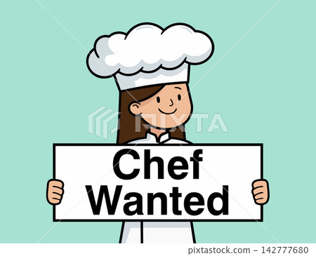 Female Chef Holding Chef Wanted Sign Restaurant Hiring Female Chef Holding Chef Wanted Sign Restaurant Hiring 142777680