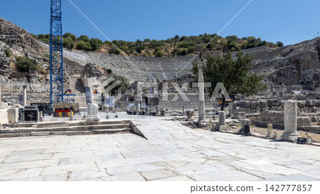The Great Theater of Ephesus, an ancient archaeological site in Turkey. The Great Theater of Ephesus, an ancient archaeological site in Turkey. 142777857