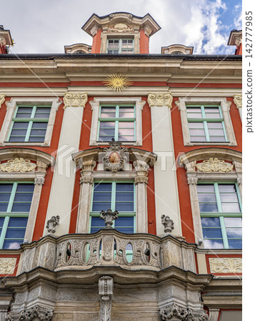 Baroque facade of the House under the Golden Sun in Wroclaw, Poland. Baroque facade of the House under the Golden Sun in Wroclaw, Poland. 142777985