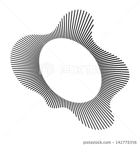 Round layout pattern. Audio icon featuring radial spectrum, voice symbol, wavy frame. Radial equalizer logo with circular sound waves. Sound ring lines.  142778356