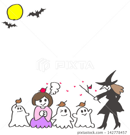 A magical illustration of a witch transforming a ghost into a girl. A magical illustration of a witch transforming a ghost into a girl. 142778457