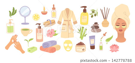 Spa skincare collection Vector Illustration Spa skincare collection Vector Illustration 142778788
