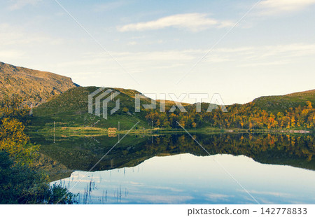 beautiful landscape with lake beautiful landscape with lake 142778833