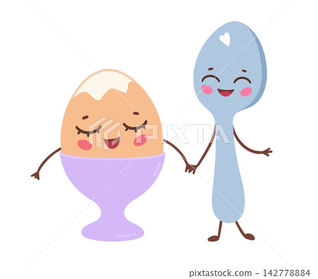 Cute Egg and Spoon Characters Vector Illustration Cute Egg and Spoon Characters Vector Illustration 142778884