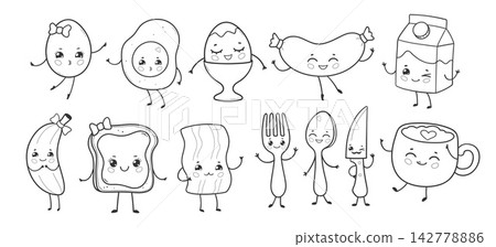 Cute Breakfast Set Line Art Vector Illustration Cute Breakfast Set Line Art Vector Illustration 142778886