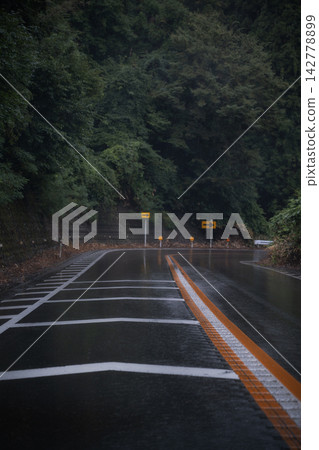 A mountain pass shrouded in a damp, rainy mist, and trees of deep green. A mountain pass shrouded in a damp, rainy mist, and trees of deep green. 142778899
