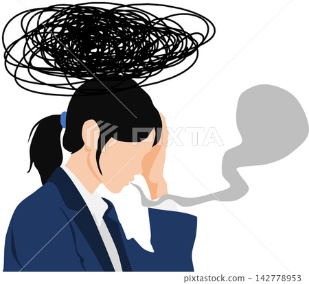 一位職業倦怠的女商人的插圖。 一位職業倦怠的女商人的插圖。 142778953