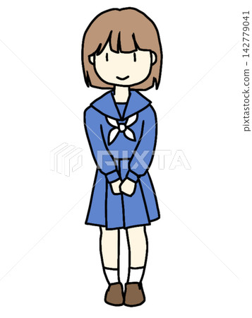 一名身穿水手服的女學生站著。 142779041