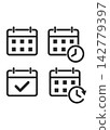 Modern Minimalist Calendar and Time Management Vector Icon Set for Scheduling 142779397