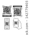 Mobile Smartphone Scanning QR Code Icons and Hand Holding Phone 142779403