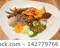 Top-Down View of Gourmet Mediterranean Salad Platter 142779766