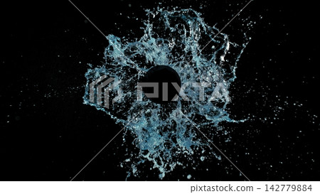 Freeze Motion of Splashing Water on Black Circle Shape Isolated on Black Background Freeze Motion of Splashing Water on Black Circle Shape Isolated on Black Background 142779884