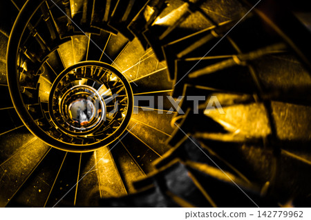 A golden spiral staircase A golden spiral staircase 142779962