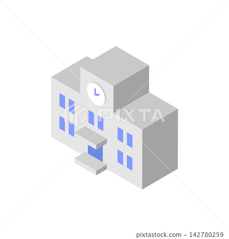 學校建築和時鐘的等距圖示（向量圖） 142780259