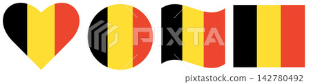 Belgium National Flags collection. Flag of Belgium in heart shape, waving flag, round flag in circle shape, rectangular flag. Belgium National Flags collection. Flag of Belgium in heart shape, waving flag, round flag in circle shape, rectangular flag. 142780492