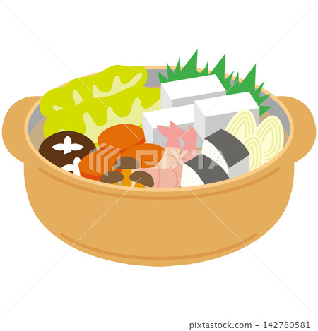 火鍋菜餚示意圖:裝滿食材的陶罐。冬季食物/火鍋食材。 火鍋菜餚示意圖:裝滿食材的陶罐。冬季食物/火鍋食材。 142780581