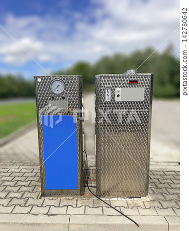 Industrial air compressor with pressure gauge and control panel for pneumatic equipment maintenance and workshop service Industrial air compressor with pressure gauge and control panel for pneumatic equipment maintenance and workshop service 142780642