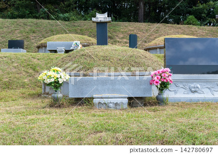 Tidied Korean traditional ancestral graves on a hill after weeding for Chuseok holiday Tidied Korean traditional ancestral graves on a hill after weeding for Chuseok holiday 142780697
