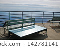 Benches at the mountaintop observation deck and the expansive view 142781141