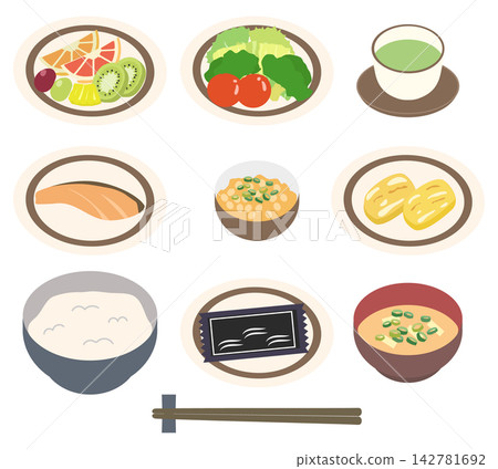 Vector illustration of a Japanese-style breakfast set Vector illustration of a Japanese-style breakfast set 142781692