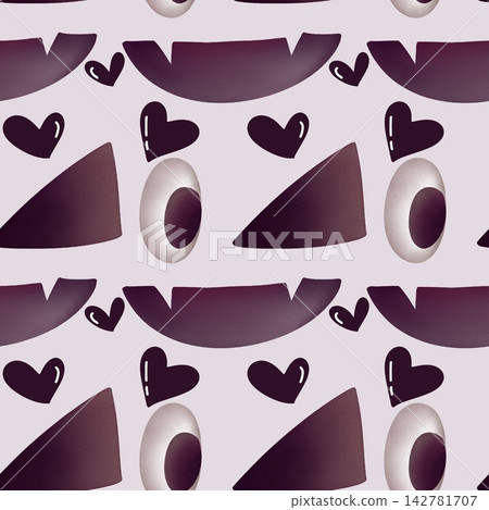Seamless pattern Halloween evil face hand drawn illustration. 142781707