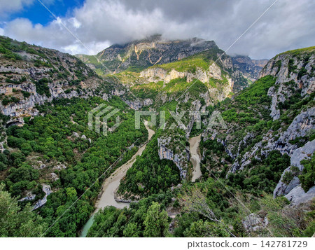 Verdon Gorge, Gorges du Verdon in French Alps, Provence, France. Amazing landscape of the famous canyon Verdon Gorge, Gorges du Verdon in French Alps, Provence, France. Amazing landscape of the famous canyon 142781729