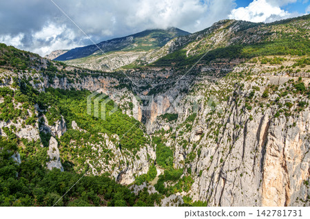 Verdon Gorge, Gorges du Verdon in French Alps, Provence, France. Amazing landscape of the famous canyon Verdon Gorge, Gorges du Verdon in French Alps, Provence, France. Amazing landscape of the famous canyon 142781731