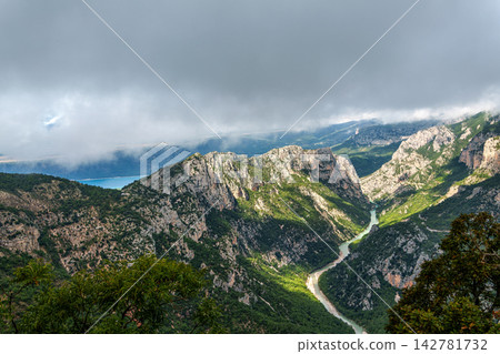 Verdon Gorge, Gorges du Verdon in French Alps, Provence, France. Amazing landscape of the famous canyon Verdon Gorge, Gorges du Verdon in French Alps, Provence, France. Amazing landscape of the famous canyon 142781732