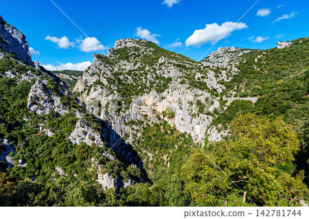 The amazing Gorges de Galamus, Galamus Gorge, Aude, Eastern Pyrenees - Languedoc Roussillon, France. The amazing Gorges de Galamus, Galamus Gorge, Aude, Eastern Pyrenees - Languedoc Roussillon, France. 142781744