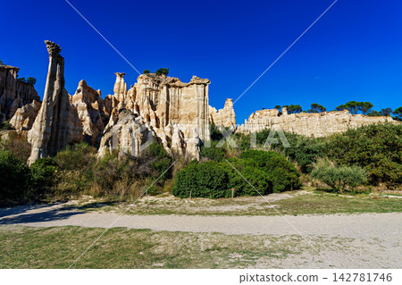 The Organs of Ille sur Tet, or fairy chimneys, in the Pyrenees Orientales, in Catalonia, in Occitanie, France The Organs of Ille sur Tet, or fairy chimneys, in the Pyrenees Orientales, in Catalonia, in Occitanie, France 142781746