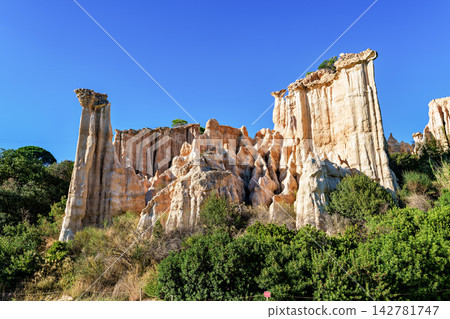 The Organs of Ille sur Tet, or fairy chimneys, in the Pyrenees Orientales, in Catalonia, in Occitanie, France The Organs of Ille sur Tet, or fairy chimneys, in the Pyrenees Orientales, in Catalonia, in Occitanie, France 142781747