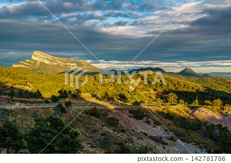 The Oroel Peak, Pena Oroel in the Pyrenees, Jaca, Huesca in Spain. The Oroel Peak, Pena Oroel in the Pyrenees, Jaca, Huesca in Spain. 142781786