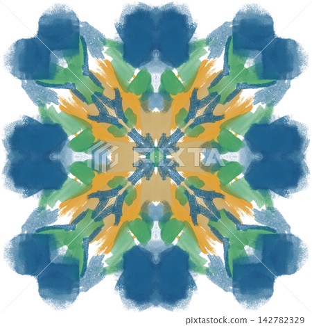Blue Green Floral Mandala With Golden Brush Details Blue Green Floral Mandala With Golden Brush Details 142782329