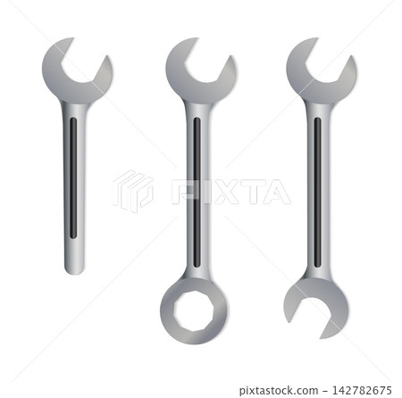 Metal wrenches. Tool set, mechanical repair, maintenance service and technical work equipment for industrial or household use. Professional fix renovation vector cartoon illustration Metal wrenches. Tool set, mechanical repair, maintenance service and technical work equipment for industrial or household use. Professional fix renovation vector cartoon illustration 142782675