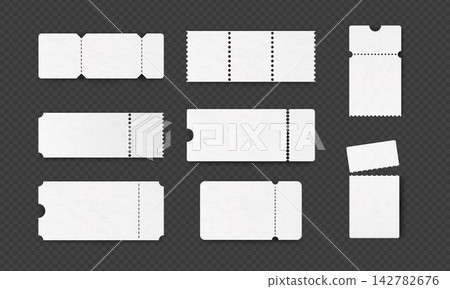 Paper ticket. 3d coupon, voucher or cinema vintage sticker as travel or movie mockup, blank discount tag frame. Minimal voucher with perforation lines template, Vector lottery shapes Paper ticket. 3d coupon, voucher or cinema vintage sticker as travel or movie mockup, blank discount tag frame. Minimal voucher with perforation lines template, Vector lottery shapes 142782676