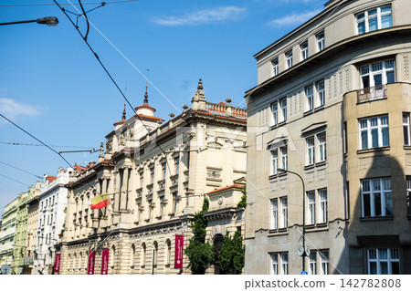 Historic stone buildings in the bright sunlight: the cityscape of Prague, the capital of the Czech Republic. Historic stone buildings in the bright sunlight: the cityscape of Prague, the capital of the Czech Republic. 142782808