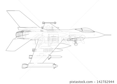 fighter jet wireframe illustration. Vector fighter jet wireframe illustration. Vector 142782944