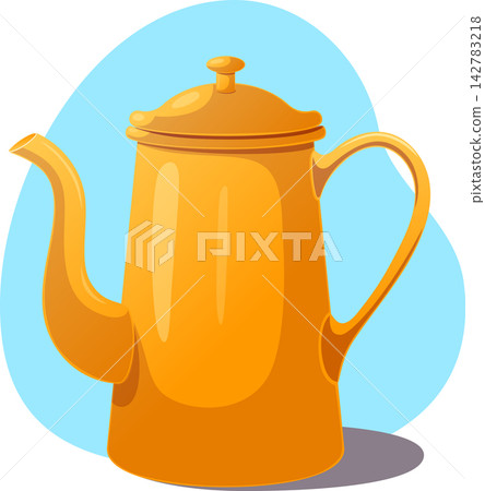 Stylized orange coffee pot with a lid, curved spout, and large Stylized orange coffee pot with a lid, curved spout, and large 142783218