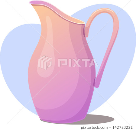 Stylized pink pitcher with a curved handle and pouring spout, shown Stylized pink pitcher with a curved handle and pouring spout, shown 142783221