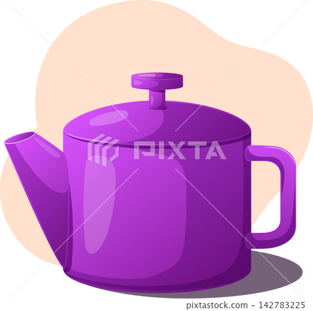 Glossy purple teapot with a lid, curved spout, and rectangular Glossy purple teapot with a lid, curved spout, and rectangular 142783225