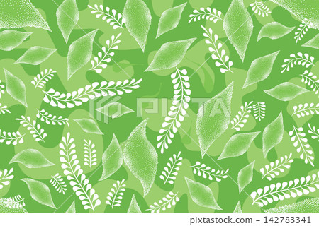 Seamless pattern with hand drawing leaves. Branch, leaves, herb tea flourish gentle texture. Floral nature garden textured background Seamless pattern with hand drawing leaves. Branch, leaves, herb tea flourish gentle texture. Floral nature garden textured background 142783341