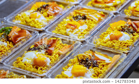 Prepared Noodles Display At Street Food Market, Takeaway Food Selection And Asian Night Market Dining Concept Prepared Noodles Display At Street Food Market, Takeaway Food Selection And Asian Night Market Dining Concept 142783348